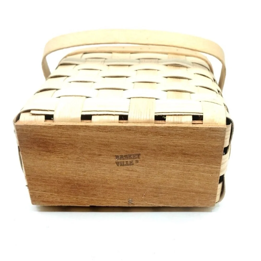 Vintage BASKETVILLE Putney, Vermont - Woven Swing Handle Basket w Lid